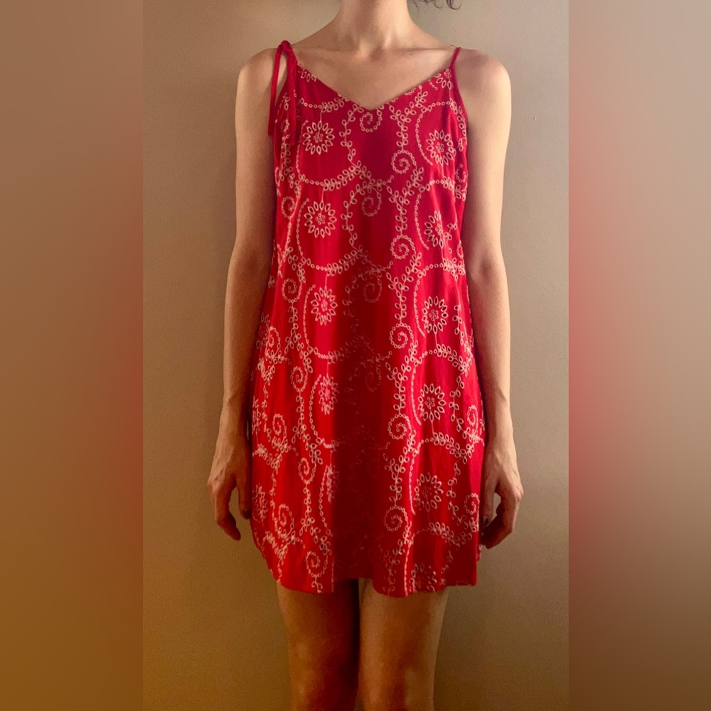 Cherry red eyelet mini dress
